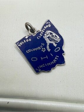 VTG Sterling Silver stamped Ohio Buckeye State Blue Enamel Charm/Pendant!